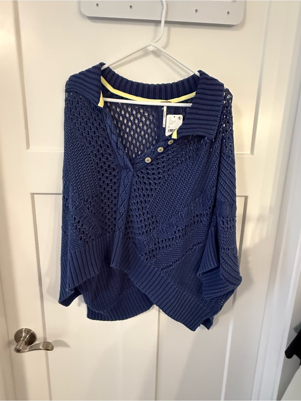 Free people Knit Button-Detail Open Weave Sweater - Blue NWT XL